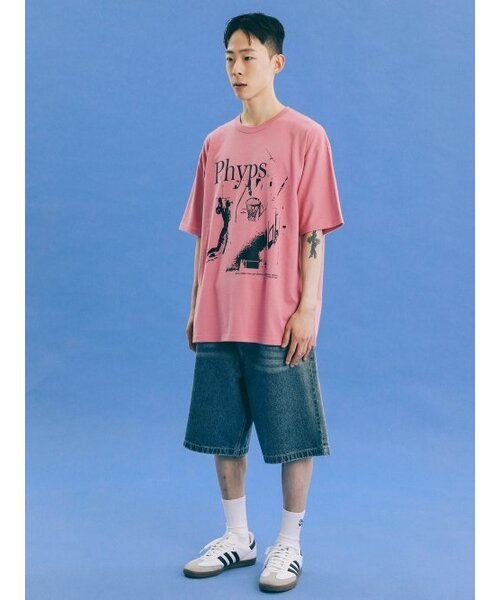 PHYSICAL DEPARTMENT(フィジカル デパートメント)の「バスケットボールダンクシュート半袖Tシャツ_ホワイト/ピンク(Tシャツ/カットソー・レディース・その他・SMALL/LARGE/MEDIUM/X-LARGE)」の6枚目の写真