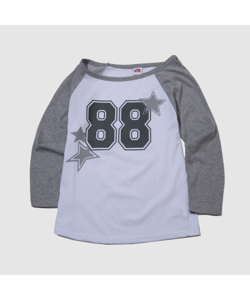 SOME PLACE(サムプレイス)の「88プリンテッドセミクロップ七分ナグランラウンドネック長袖Tシャツ_3COLOR(Tシャツ/カットソー・レディース・グレー/ブラック/ネイビー・FREE)」の1枚目の写真