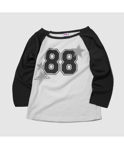 SOME PLACE(サムプレイス)の「88プリンテッドセミクロップ七分ナグランラウンドネック長袖Tシャツ_3COLOR(Tシャツ/カットソー・レディース・グレー/ブラック/ネイビー・FREE)」の2枚目の写真