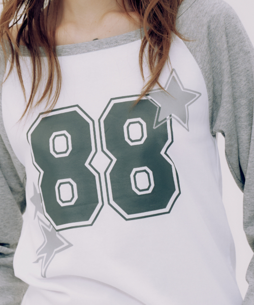 SOME PLACE(サムプレイス)の「88プリンテッドセミクロップ七分ナグランラウンドネック長袖Tシャツ_3COLOR(Tシャツ/カットソー・レディース・グレー/ブラック/ネイビー・FREE)」の8枚目の写真