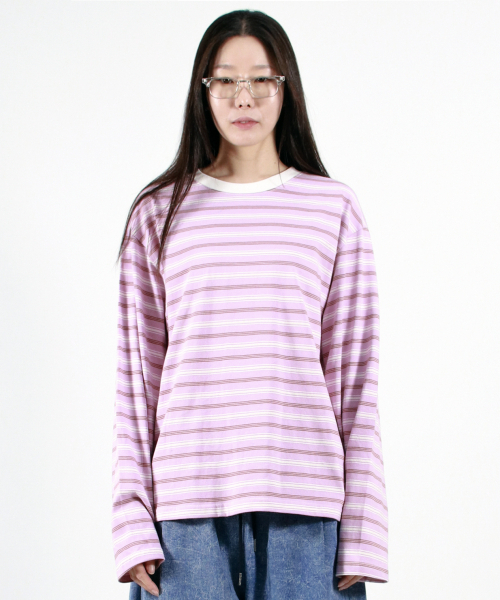 DEMARC(ドゥマーク)の「MULTI STRIPE LONG SLEEVE TEE - Pink(Tシャツ/カットソー・レディース・その他・MEDIUM/LARGE)」の2枚目の写真