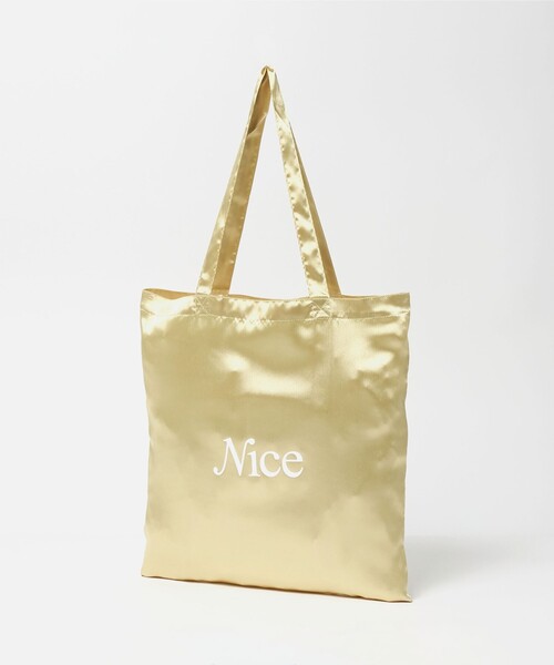 NICE WEATHER(ナイスウェザー)の「<NICE WEATHER>サテン シグネチャーロゴ トートバッグ(トートバッグ・レディース・シルバー/ゴールド・FREE)」の5枚目の写真
