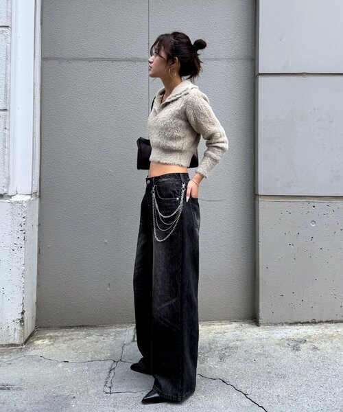 mline（エムライン）の「[mline]クラッシュワイドデニム（デニムパンツ・レディース・ブラック/ブルー・2/1）」の15枚目の写真