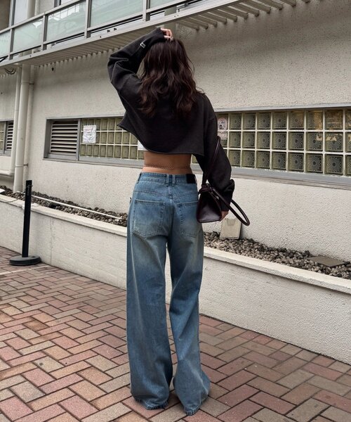 mline（エムライン）の「[mline]クラッシュワイドデニム（デニムパンツ・レディース・ブラック/ブルー・2/1）」の3枚目の写真