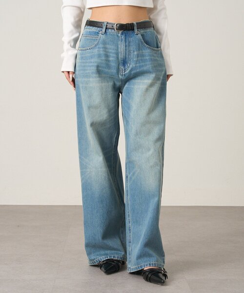 mline（エムライン）の「[mline]クラッシュワイドデニム（デニムパンツ・レディース・ブラック/ブルー・2/1）」の4枚目の写真