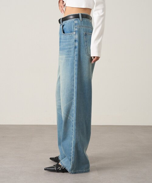 mline（エムライン）の「[mline]クラッシュワイドデニム（デニムパンツ・レディース・ブラック/ブルー・2/1）」の5枚目の写真