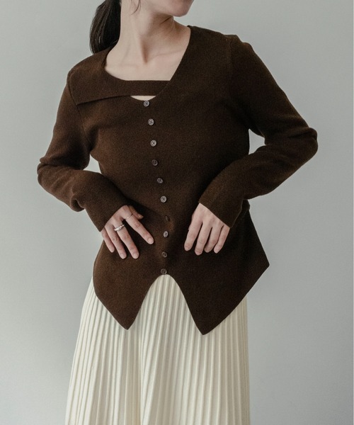 on:nue（オンニュ）の「【on:nue】[着用動画あり！] アシンメトリーカットネックニット（ニット/セーター・レディース・アイボリー/ブラック/オートミール/ブラウン・FREE）」の16枚目の写真