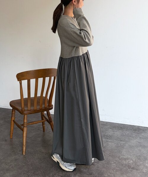 Chez toi(シェトワ)の「異素材ドッキングハーフジップワンピース(ワンピース・レディース・グレー/ブラック/ベージュ・FREE)」の20枚目の写真