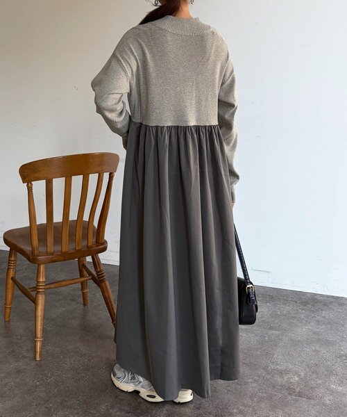 Chez toi(シェトワ)の「異素材ドッキングハーフジップワンピース(ワンピース・レディース・グレー/ブラック/ベージュ・FREE)」の21枚目の写真