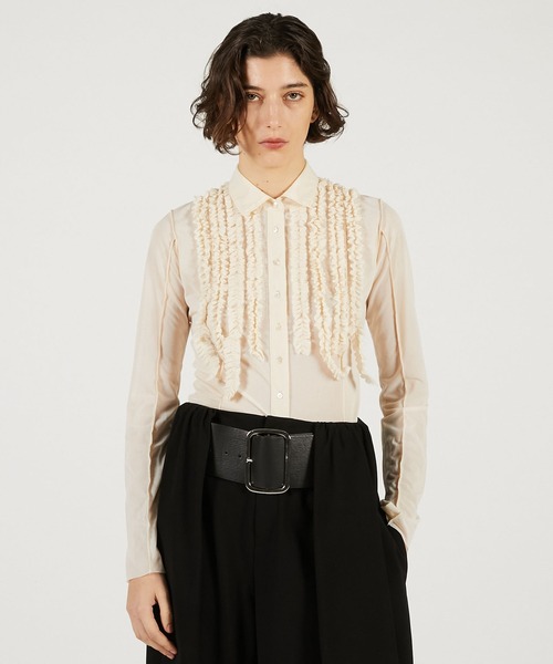 PRANK PROJECT（プランクプロジェクト）の「フリルジャージーシャツ / Ruffled Jersey Shirt（シャツ/ブラウス・レディース・アイボリー/ブラック/ピンク・FREE）」の2枚目の写真