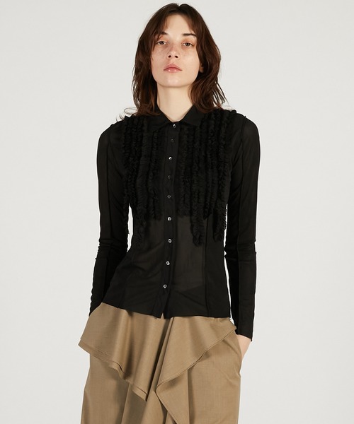 PRANK PROJECT（プランクプロジェクト）の「フリルジャージーシャツ / Ruffled Jersey Shirt（シャツ/ブラウス・レディース・アイボリー/ブラック/ピンク・FREE）」の3枚目の写真