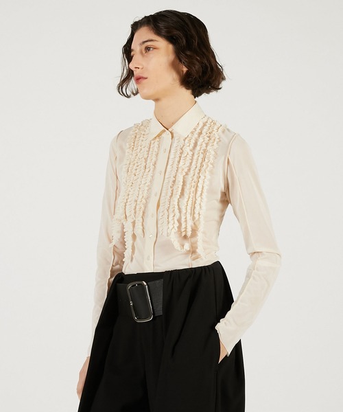 PRANK PROJECT（プランクプロジェクト）の「フリルジャージーシャツ / Ruffled Jersey Shirt（シャツ/ブラウス・レディース・アイボリー/ブラック/ピンク・FREE）」の8枚目の写真