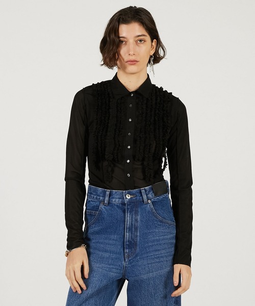 PRANK PROJECT（プランクプロジェクト）の「フリルジャージーシャツ / Ruffled Jersey Shirt（シャツ/ブラウス・レディース・アイボリー/ブラック/ピンク・FREE）」の11枚目の写真