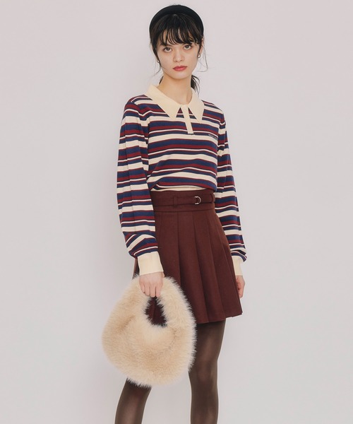 REDYAZEL（レディアゼル）の「メルトンライクプリーツミニスカート（スカート・レディース・ブラウン/ネイビー/アイボリー・MEDIUM/SMALL）」の4枚目の写真