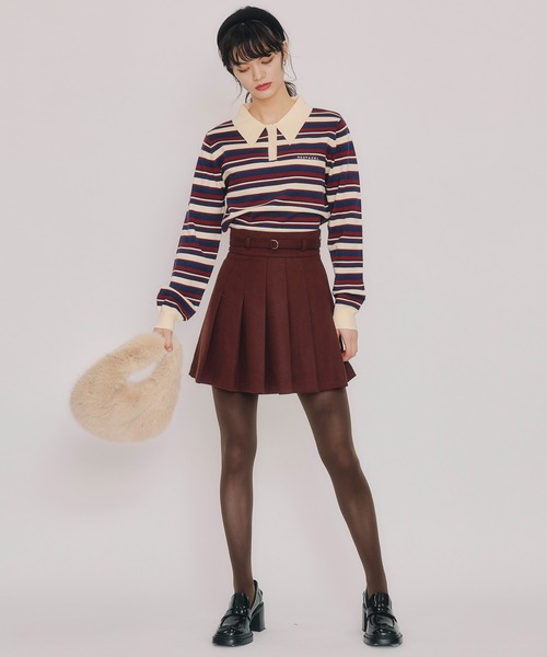 REDYAZEL（レディアゼル）の「メルトンライクプリーツミニスカート（スカート・レディース・ブラウン/ネイビー/アイボリー・MEDIUM/SMALL）」の8枚目の写真