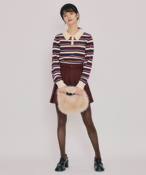 REDYAZEL（レディアゼル）の「メルトンライクプリーツミニスカート（スカート・レディース・ブラウン/ネイビー/アイボリー・MEDIUM/SMALL）」の9枚目の写真