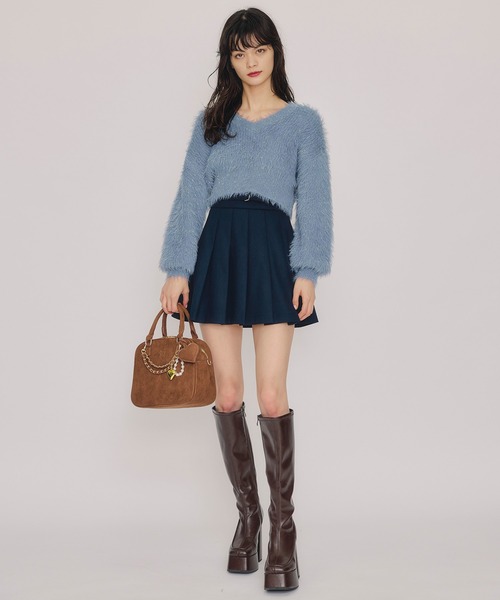 REDYAZEL（レディアゼル）の「メルトンライクプリーツミニスカート（スカート・レディース・ブラウン/ネイビー/アイボリー・MEDIUM/SMALL）」の20枚目の写真