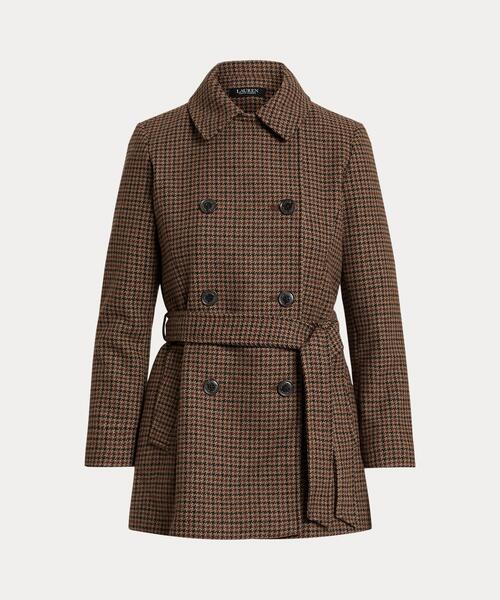 セール】チェックド ダブルブレステッド ウールブレンド コート