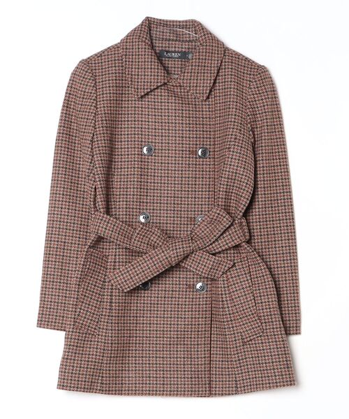 セール】チェックド ダブルブレステッド ウールブレンド コート