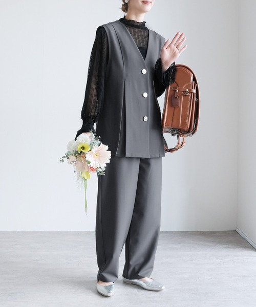 reca（レカ）の「Vネック金ボタンベスト×カーブパンツ2点セット（スーツセット・レディース・グレー/ブラック・L/M）」の12枚目の写真