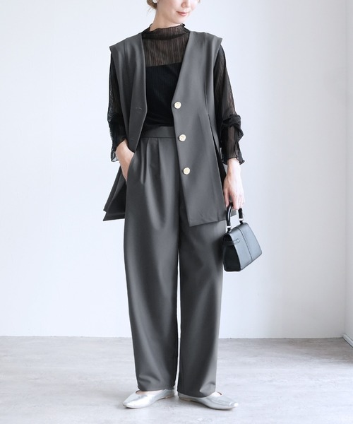 reca（レカ）の「Vネック金ボタンベスト×カーブパンツ2点セット（スーツセット・レディース・グレー/ブラック・L/M）」の16枚目の写真