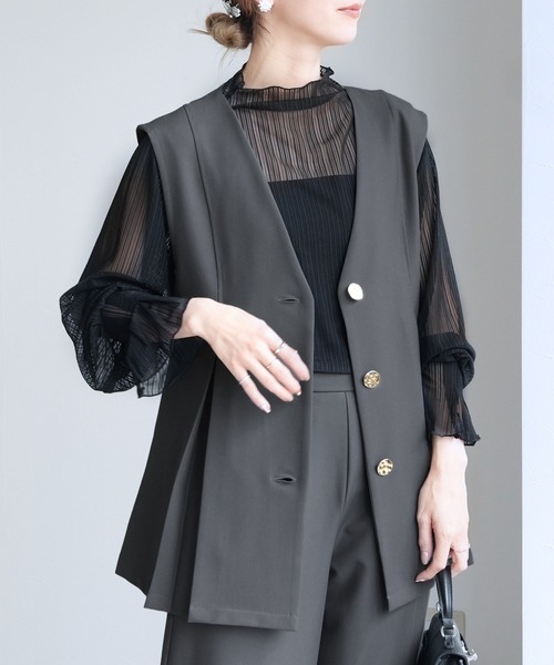 reca（レカ）の「Vネック金ボタンベスト×カーブパンツ2点セット（スーツセット・レディース・グレー/ブラック・L/M）」の17枚目の写真