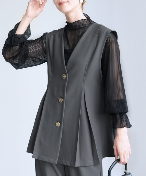 reca（レカ）の「Vネック金ボタンベスト×カーブパンツ2点セット（スーツセット・レディース・グレー/ブラック・L/M）」の19枚目の写真