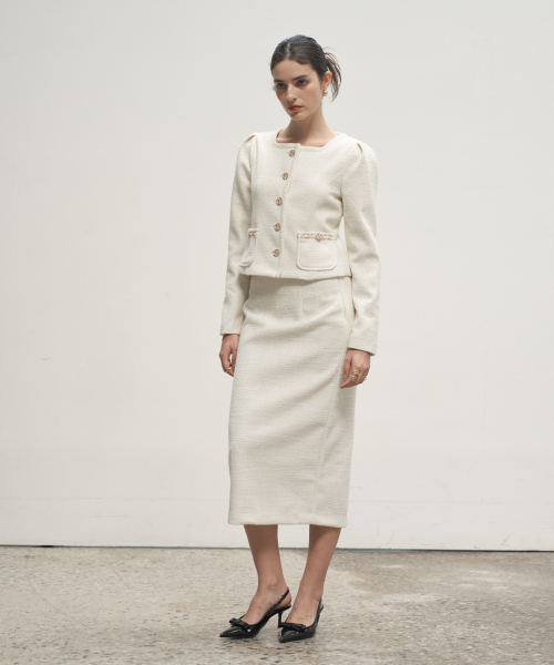 320SHOWROOM(320ショールーム)の「Tweed H-Line Back Slit Skirt Cream(スカート・レディース・その他・MEDIUM/SMALL)」の1枚目の写真
