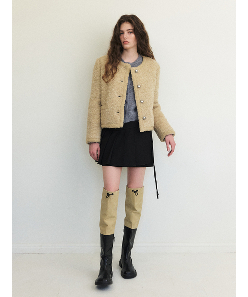 ETMON（エトモン）の「Trimmed Tweed Fur Jacket, Yellow Beige（Tシャツ/カットソー・レディース・その他・FREE）」の2枚目の写真