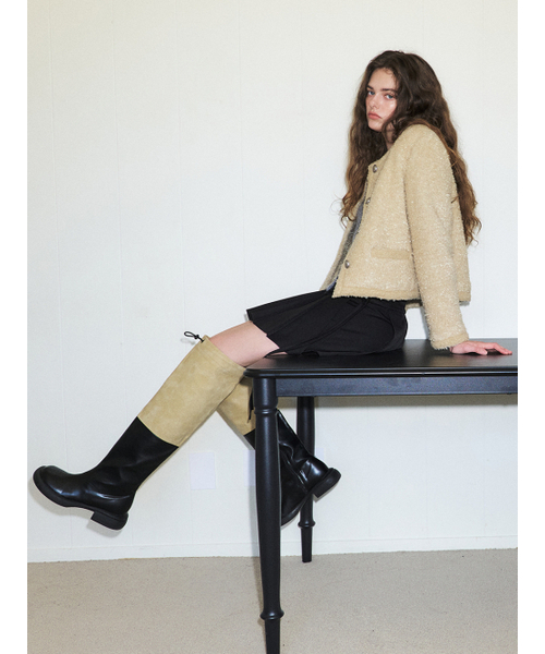 ETMON（エトモン）の「Trimmed Tweed Fur Jacket, Yellow Beige（Tシャツ/カットソー・レディース・その他・FREE）」の3枚目の写真
