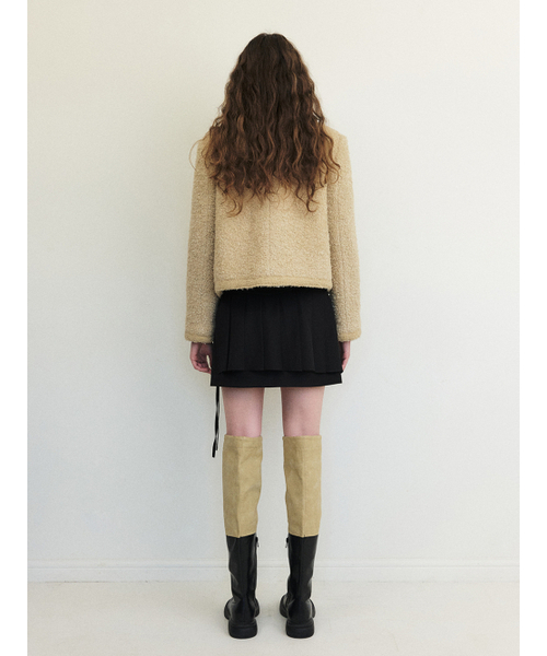 ETMON（エトモン）の「Trimmed Tweed Fur Jacket, Yellow Beige（Tシャツ/カットソー・レディース・その他・FREE）」の4枚目の写真
