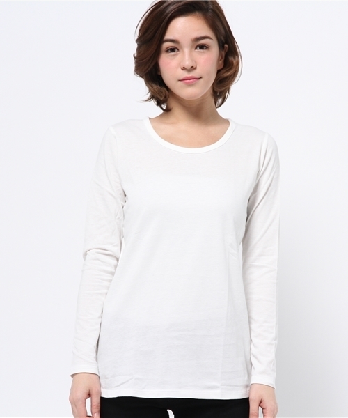 LBC(エルビーシー)の「コットンコンパクト加工ロンtee(Tシャツ/カットソー・レディース・オフホワイト/ダークブルー/スカイブルー/アッシュグレー・MEDIUM/LARGE)」の1枚目の写真