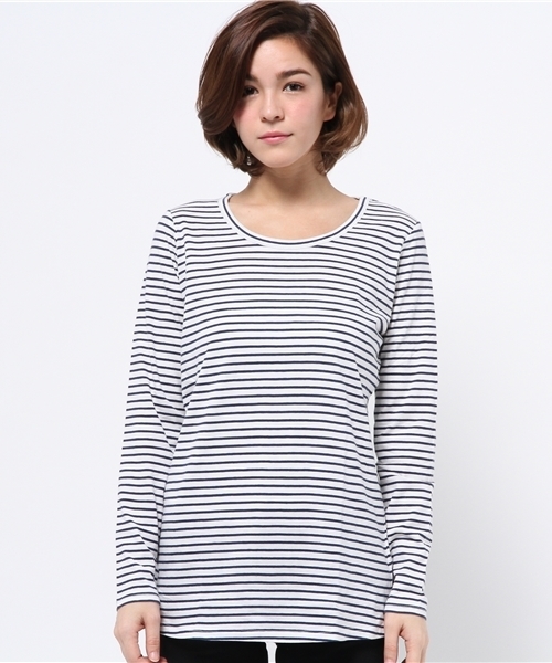 LBC(エルビーシー)の「コットンコンパクト加工ロンtee(Tシャツ/カットソー・レディース・オフホワイト/ダークブルー/スカイブルー/アッシュグレー・MEDIUM/LARGE)」の3枚目の写真