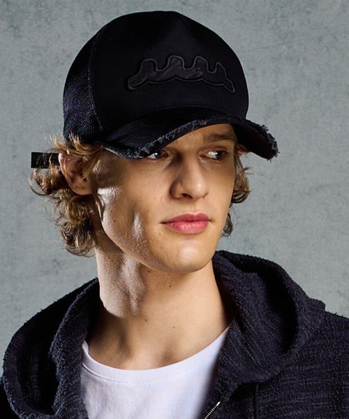 wjk(ダヴルジェイケイ)の「mko13371- wave cut-off mesh cap メッシュキャップ(810 mw05i)(キャップ・メンズ・ブラック/ブラック×ホワイト・FREE)」の2枚目の写真