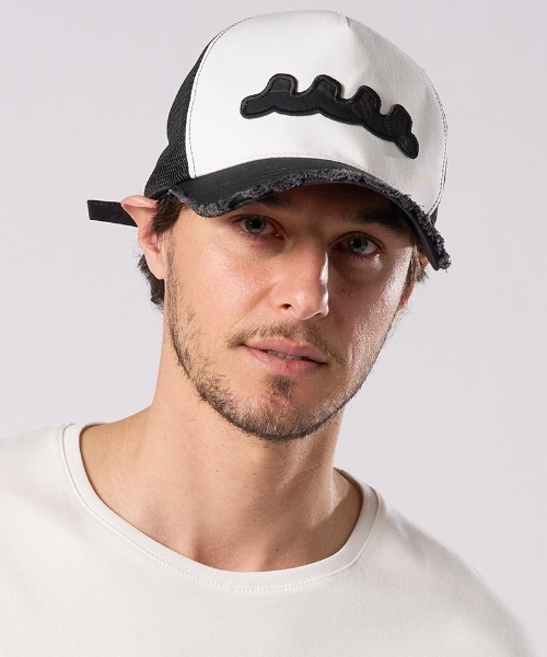 wjk(ダヴルジェイケイ)の「mko13371- wave cut-off mesh cap メッシュキャップ(810 mw05i)(キャップ・メンズ・ブラック/ブラック×ホワイト・FREE)」の6枚目の写真