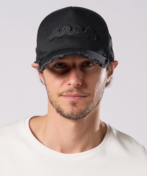 wjk(ダヴルジェイケイ)の「mko13371- wave cut-off mesh cap メッシュキャップ(810 mw05i)(キャップ・メンズ・ブラック/ブラック×ホワイト・FREE)」の11枚目の写真