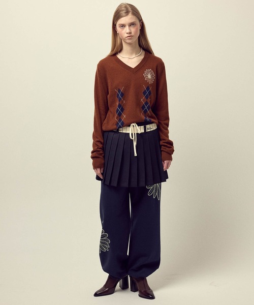 セール】CASHMERE BLENDED V NECK ARGYLE / カシミヤ ブレンド Vネック