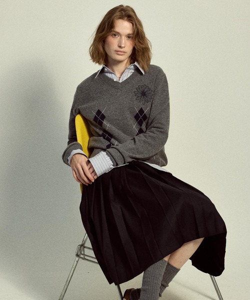 セール】CASHMERE BLENDED V NECK ARGYLE / カシミヤ ブレンド Vネック