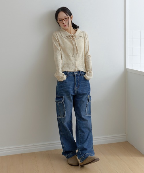 UNE MANSION(ユヌマンション)の「フリンジユニークラインカーゴストレートデニムパンツ(デニムパンツ・レディース・ライトブルー/ブラック/ブルー・LARGE/MEDIUM/SMALL)」の19枚目の写真