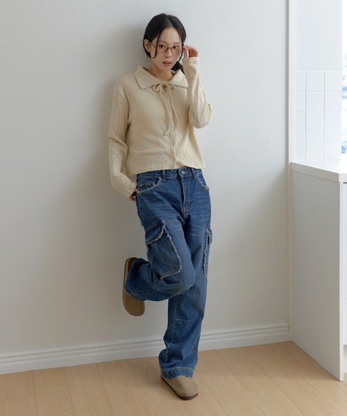 UNE MANSION(ユヌマンション)の「フリンジユニークラインカーゴストレートデニムパンツ(デニムパンツ・レディース・ライトブルー/ブラック/ブルー・LARGE/MEDIUM/SMALL)」の20枚目の写真