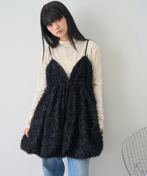 NOGLE（ノグル）の「【NOGLE/ノグル】ペタルシャギーバルーンミニキャミワンピース（ワンピース・レディース・ブラック/アイボリー・FREE）」の3枚目の写真