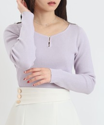 TRUDEA（トルディア）の「ラインストーンハートネック リブニット長袖(300日着られるニット/イージーケア/抗ピリング加工/ウォッシャブル)（ニット/セーター）」