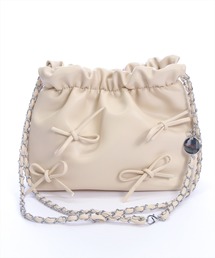 clear | リボンモチーフ巾着チェーンバッグ[着回し力抜群 ガーリー カジュアル](ショルダーバッグ)