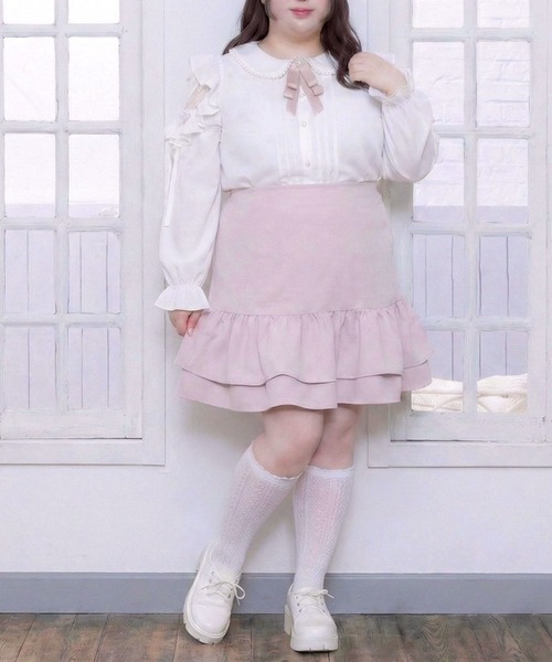 DearMyLoveWhip(ディアマイラブホイップ)の「【4Lー5L】ショルダーレースフリル丸襟ブラウス(シャツ/ブラウス・レディース・ブラック/ホワイト・4L~5L/5L~6L)」の3枚目の写真