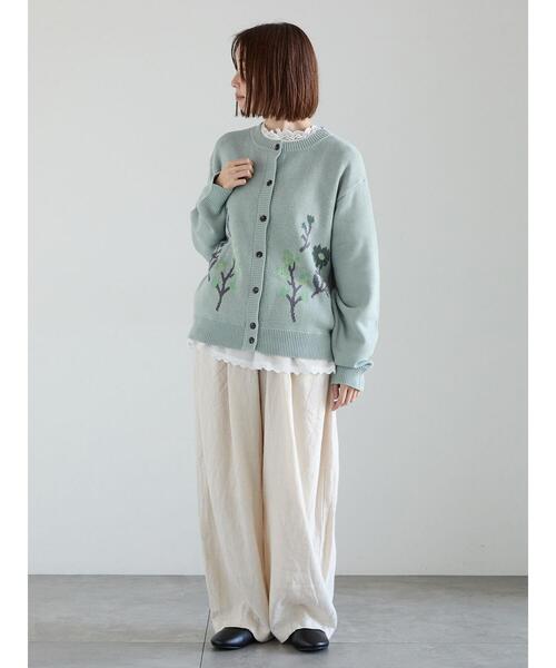 Samansa Mos2（サマンサ モスモス）の「花柄ジャカードカーディガン（カーディガン/ボレロ・レディース・グレー/サックスブルー/ベージュ・F）」の6枚目の写真