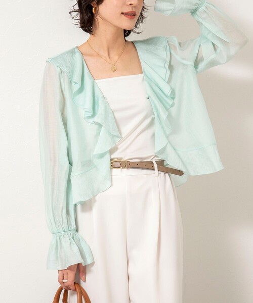 NOLLEY’S Sophi（ノーリーズソフィ）の「ウォッシャブルシアーラッフル羽織りブラウス（シャツ/ブラウス・レディース・ベビーピンク/ミント/ホワイト・38）」の2枚目の写真