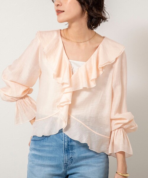 NOLLEY’S Sophi（ノーリーズソフィ）の「ウォッシャブルシアーラッフル羽織りブラウス（シャツ/ブラウス・レディース・ベビーピンク/ミント/ホワイト・38）」の5枚目の写真