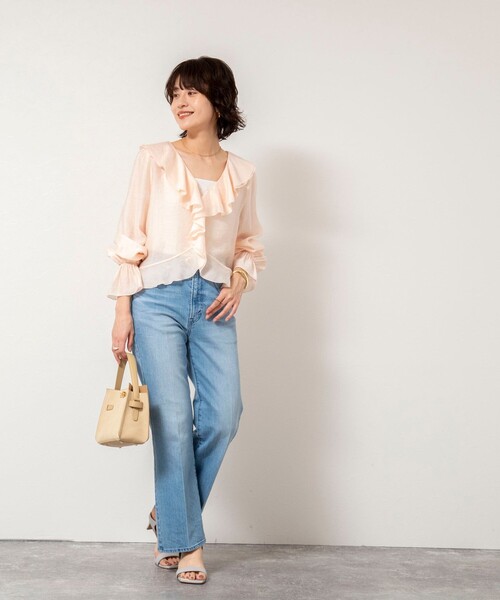 NOLLEY’S Sophi（ノーリーズソフィ）の「ウォッシャブルシアーラッフル羽織りブラウス（シャツ/ブラウス・レディース・ベビーピンク/ミント/ホワイト・38）」の7枚目の写真