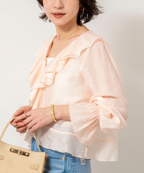 NOLLEY’S Sophi（ノーリーズソフィ）の「ウォッシャブルシアーラッフル羽織りブラウス（シャツ/ブラウス・レディース・ベビーピンク/ミント/ホワイト・38）」の9枚目の写真