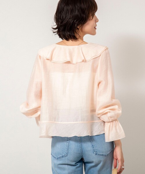 NOLLEY’S Sophi（ノーリーズソフィ）の「ウォッシャブルシアーラッフル羽織りブラウス（シャツ/ブラウス・レディース・ベビーピンク/ミント/ホワイト・38）」の10枚目の写真